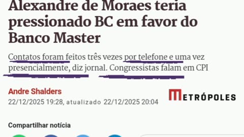 Nazista de Moraes procurou o BC 4 vezes. Contatos foram feitos três vezes por telefone e uma vez presencialmente, diz jornal. Congressistas falam em CPI