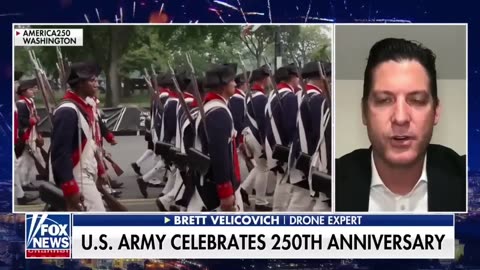 At the military parade, the US Army displays robot dogs and drones.
