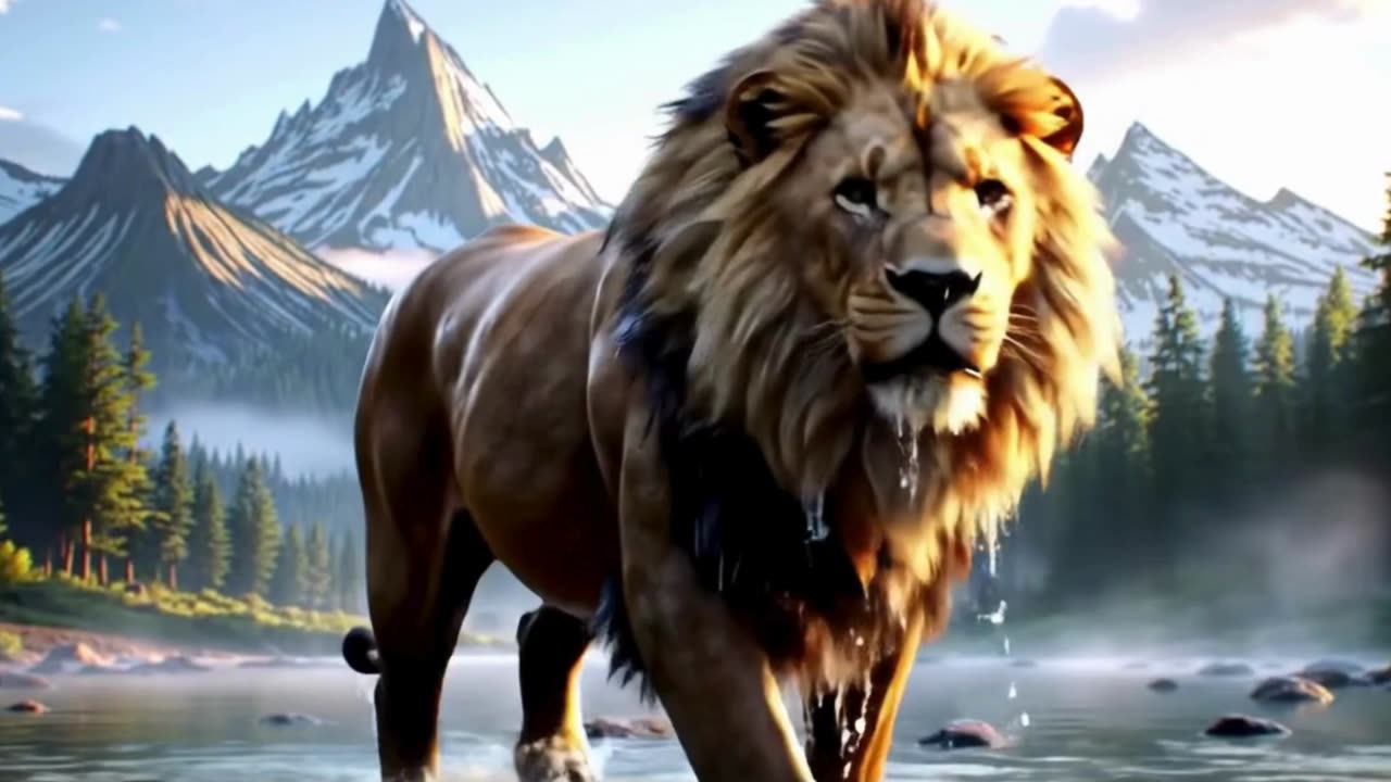 The Majestic Lion's Dawn: King of the Mountains