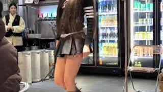 Asian, chinese beautiful girls dancing for customers. #006