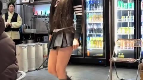 Asian, chinese beautiful girls dancing for customers. #006