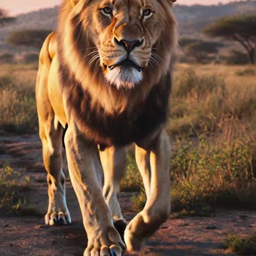 Lion walking at safari