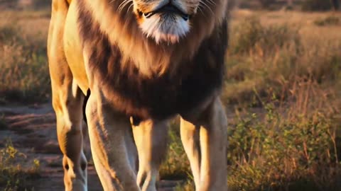 Lion walking at safari