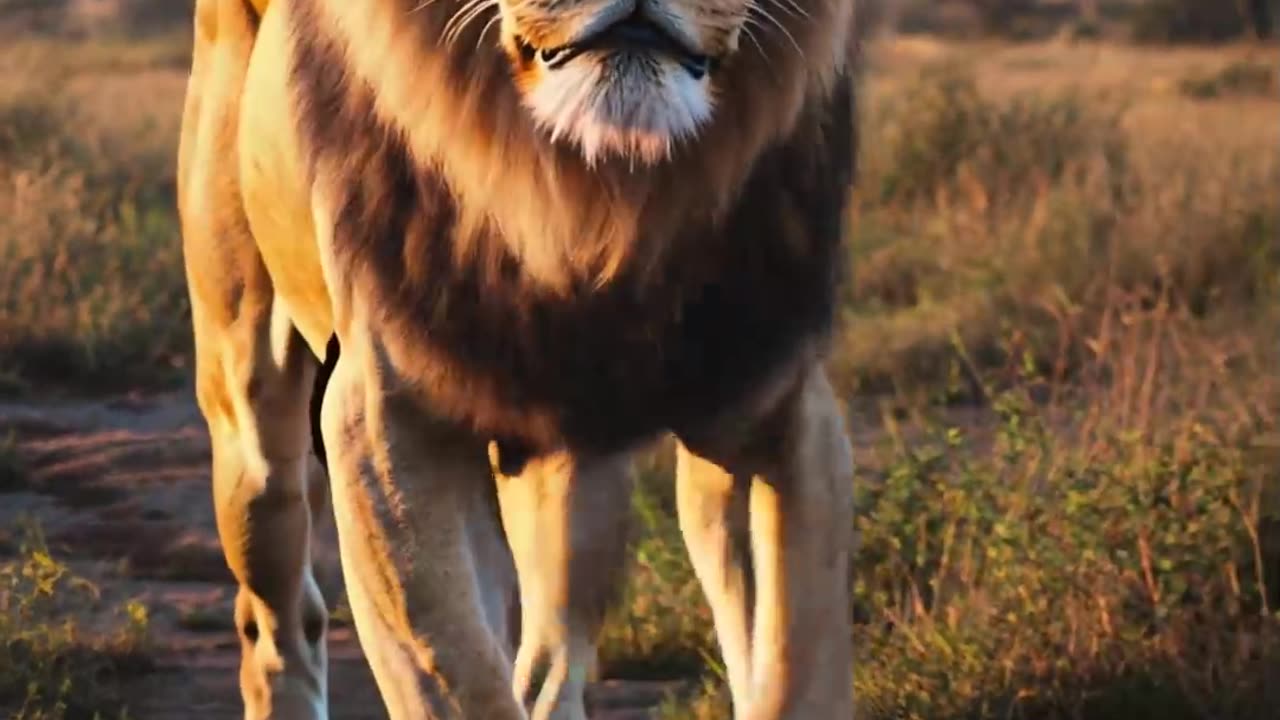 Lion walking at safari