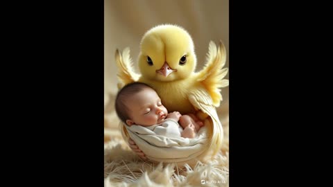 baby rescue by yellow chick