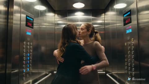 Lesbian kiss between two women in an elevator