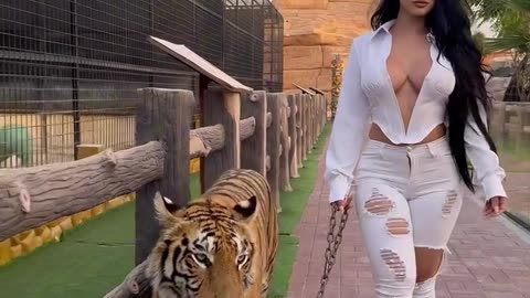 Beautiful hot girl pet waking