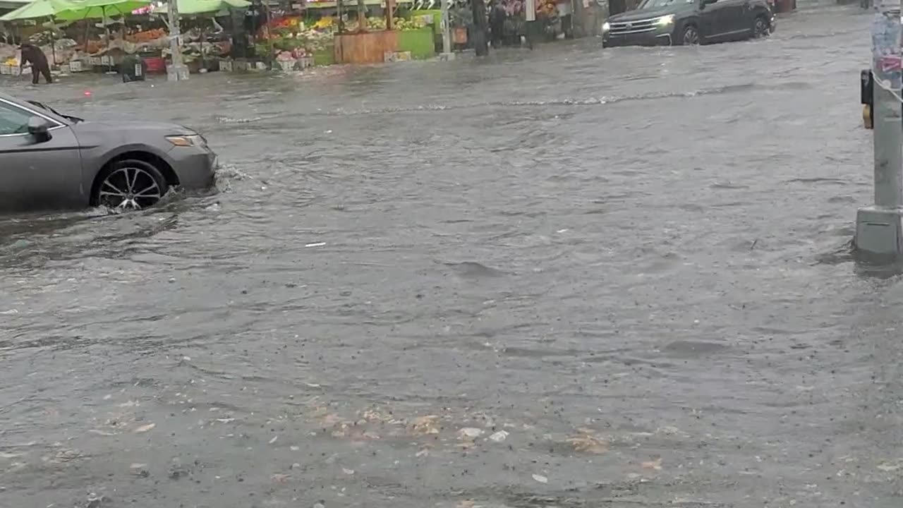 Flooded Street Traps NYC Residents In Store