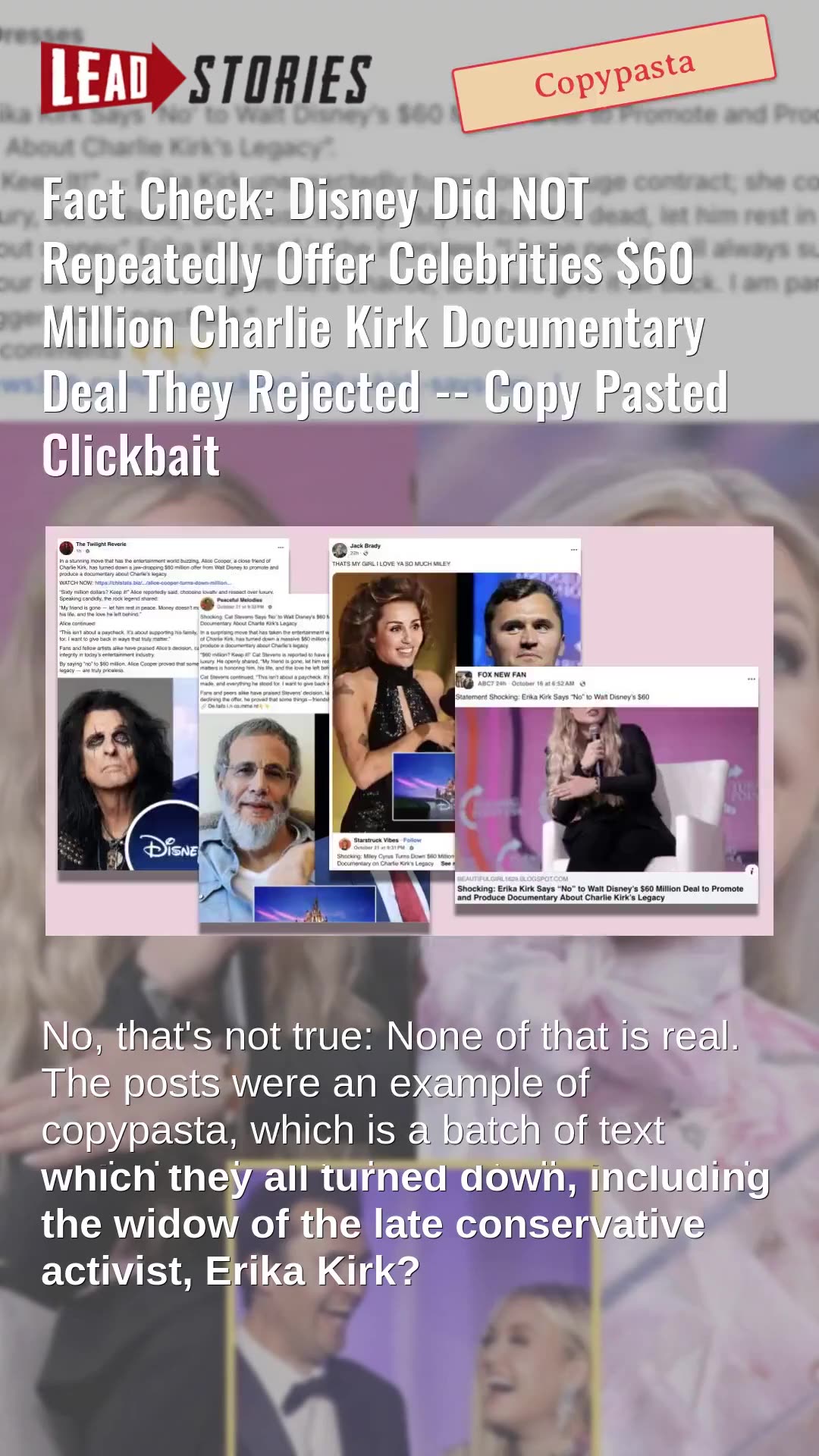 Fact Check: Disney Did NOT Offer Celebrities $60 Million Charlie Kirk Documentary Deal They Rejected