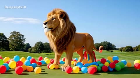 A lion from a balloon and a cat