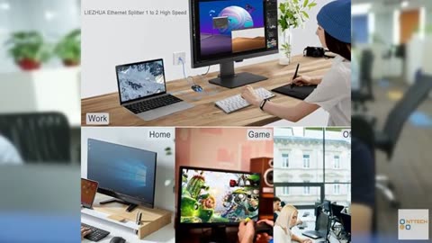 LIEZHUA Gigabit Ethernet Splitter 1 to 2 - Network Splitter with USB Power Cable