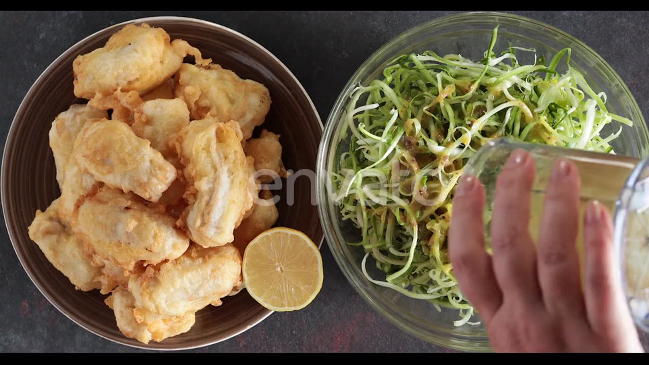 Fried breaded salt cod with chicory hearts salad