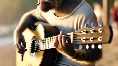 Monkey and Guitar 🎸#fyp #ai #guitar #intertainment #monkey #misic
