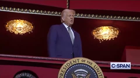 Trump, Chairman of the Board of Trustees, speaks from the Presidential Box at the Kennedy Center