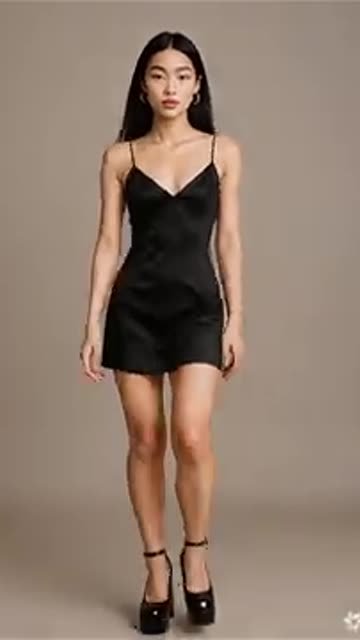 A East Asian Girl Fashion model with platform heel Walking