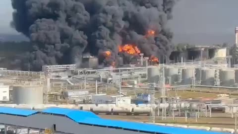 Dramatic Video of Burning Russian Oil Refinery