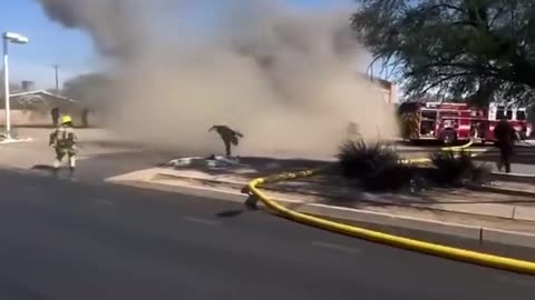 Firefighters escape dramatic roof collapse during blaze