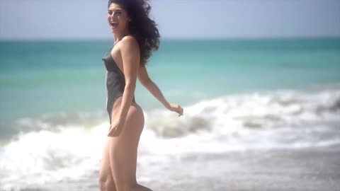 At the Beach in a Body Painted Swimsuit