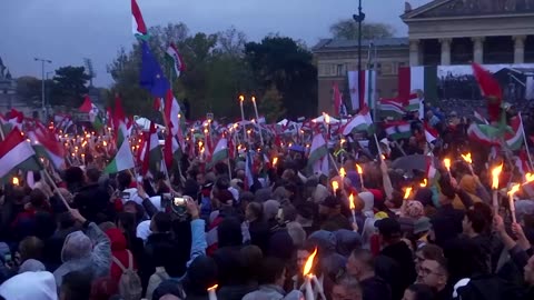 Hungary's Magyar challenges Orban in Budapest rally over Russia ties