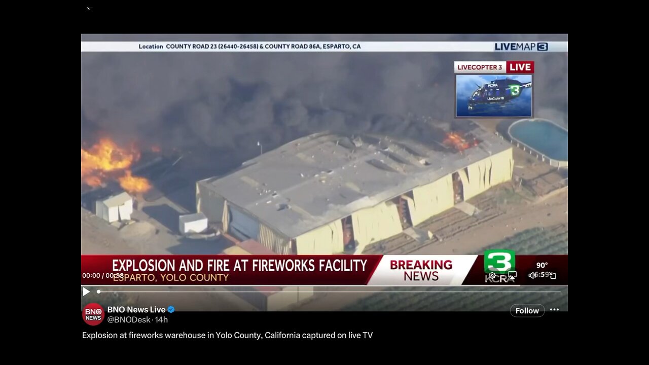 Fireworks warehouse catches fire and explodes on live TV — video is intense.