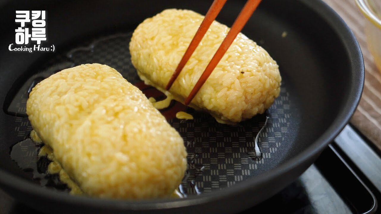 Golden Rice Egg with Pink Yolk! Spam Golden Egg Onigiri. Simple meal or lunch box