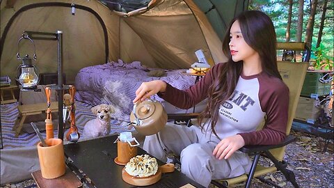 I pitched a large tent alone in a quiet forest with no one around