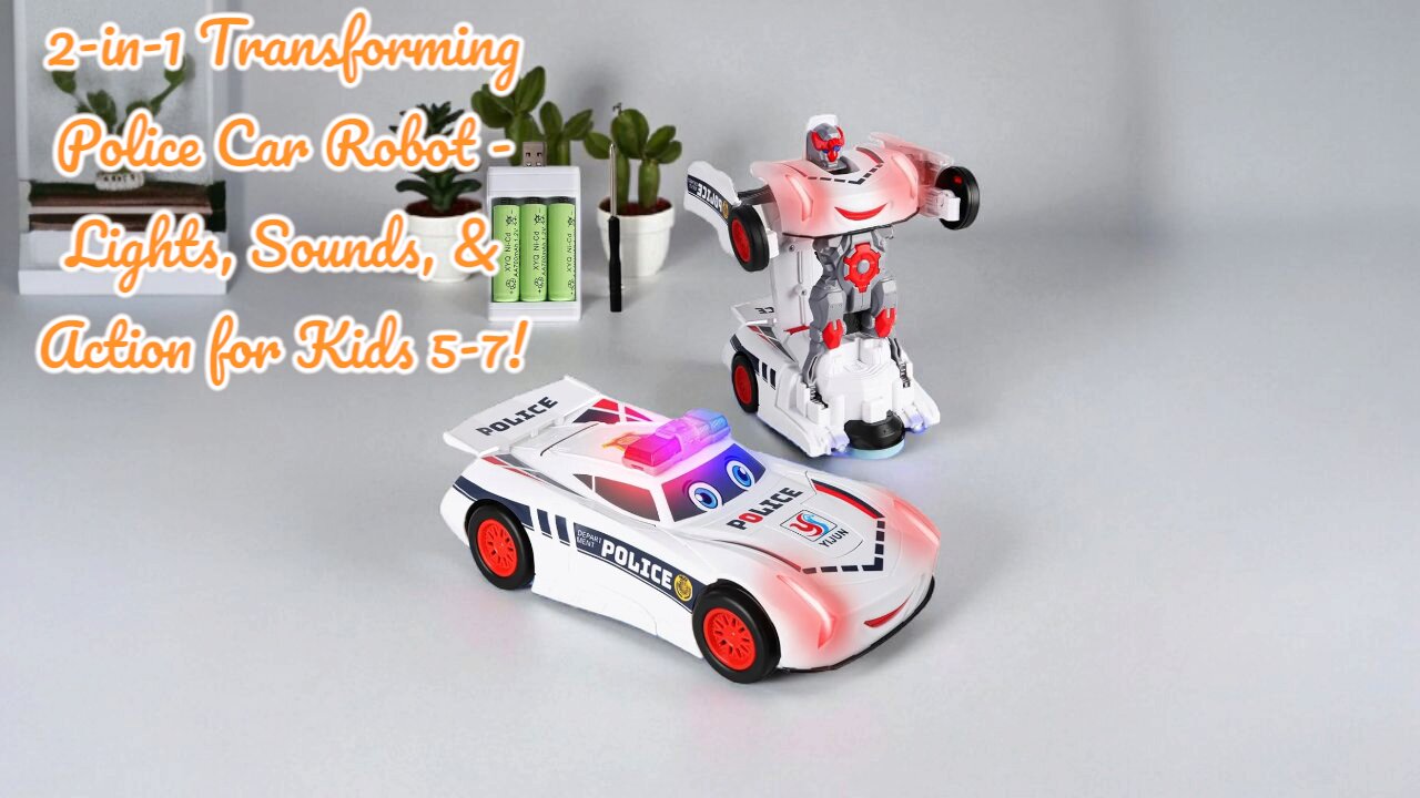 2-in-1 Transforming Police Car Robot - Lights, Sounds, & Action for Kids 5-7!