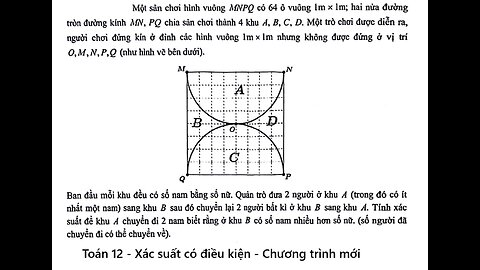 Toán 12: Một sân chơi hình vuông MNPQ có 64 ô vuông 1m x 1m; hai nửa đường tròn đường kính MN
