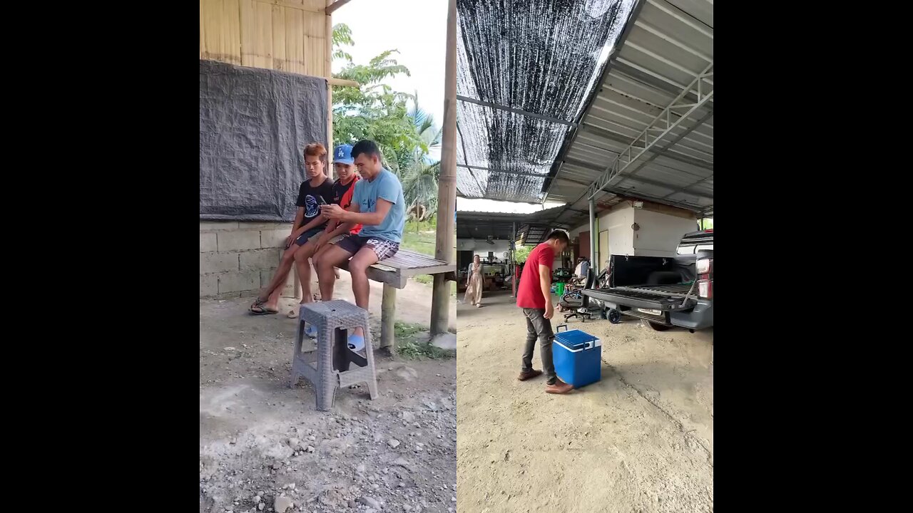 A girl touches him, he lifts the load. Another man's testicle gets stuck to the seat.