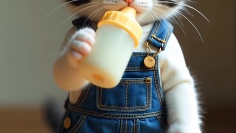 Cutest Baby Cat in a Hoodie Holding a Bottle! 🍼🐱❄️