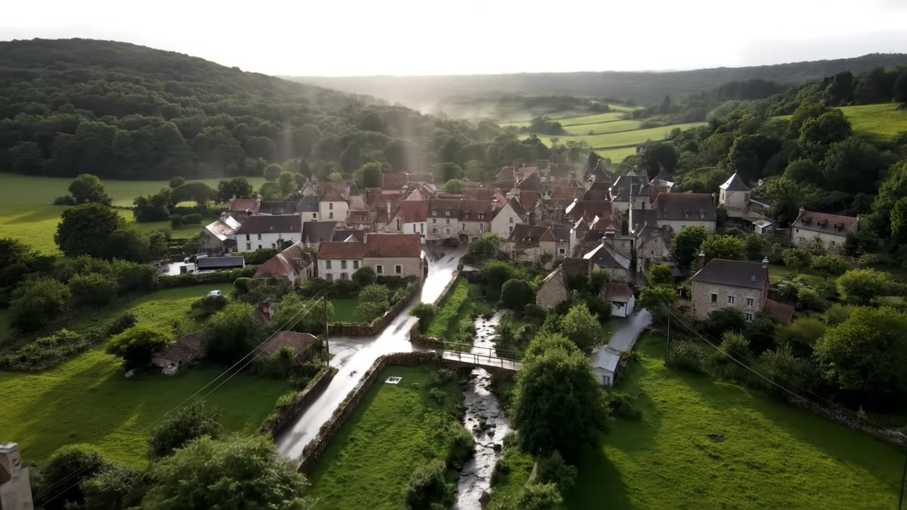 the beautifull vilage in rain