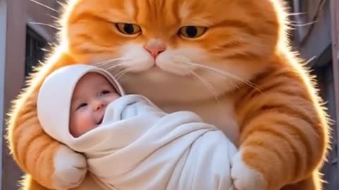 cat playing with babe