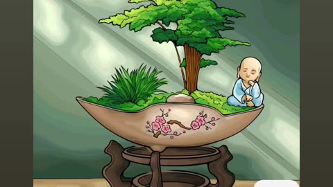 Zen-Inspired Bonsai Arrangement with Serenity Figure and Decorative Pot