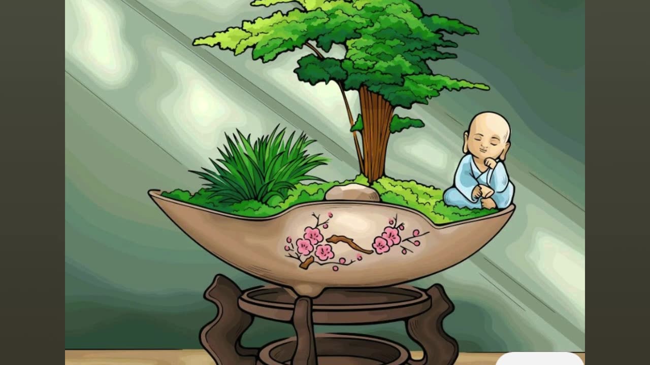 Zen-Inspired Bonsai Arrangement with Serenity Figure and Decorative Pot