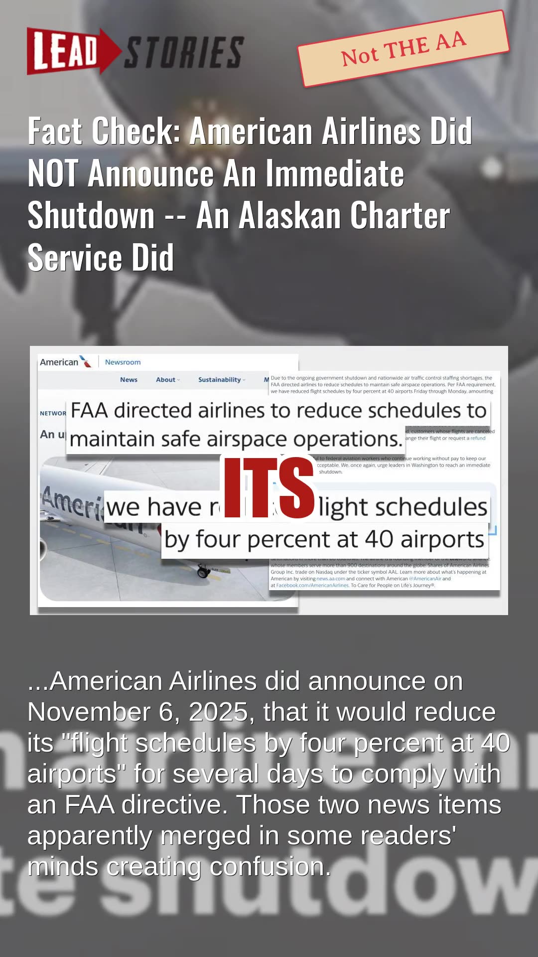 Fact Check: American Airlines Did NOT Announce Immediate Shutdown -- An Alaskan Charter Service Did