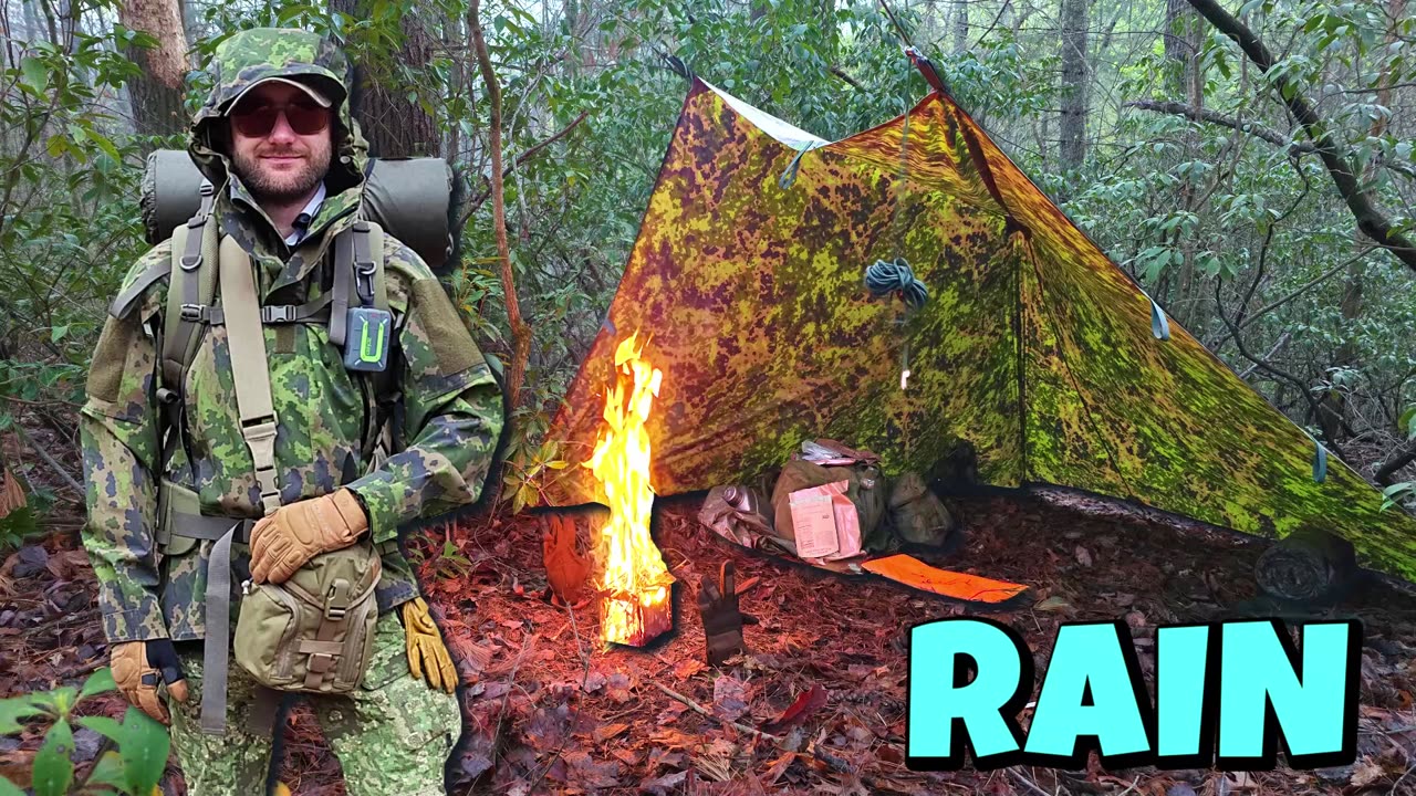 Setting Up Camp In The Rain | Tarp Camping & MRE