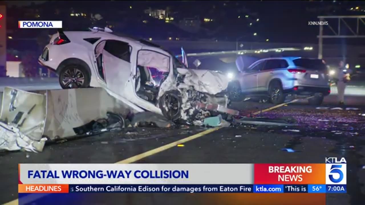 Violent wrong-way crash claims 2 lives in Pomona