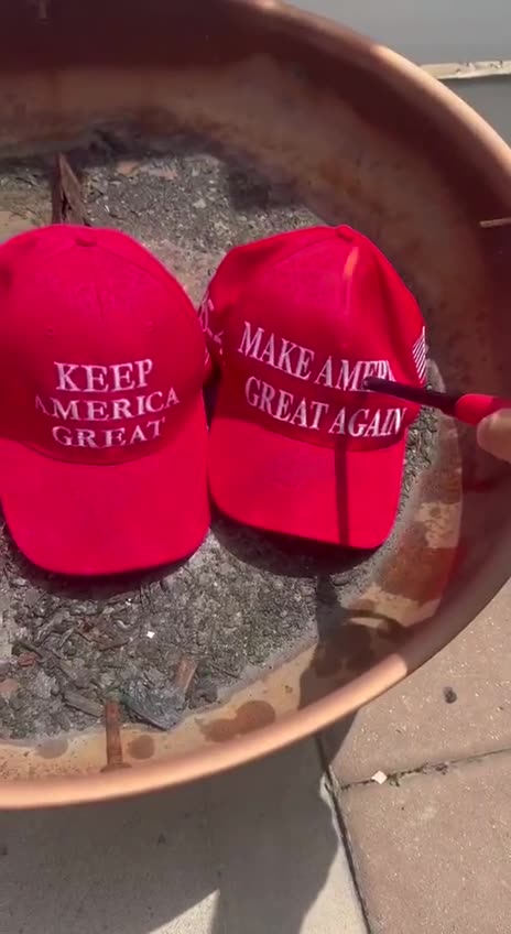 “Americans burning their MAGA hats following Trump’s latest statement about Epstein.”