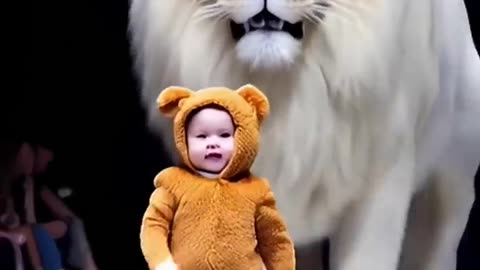 cute baby and animals fashion show.