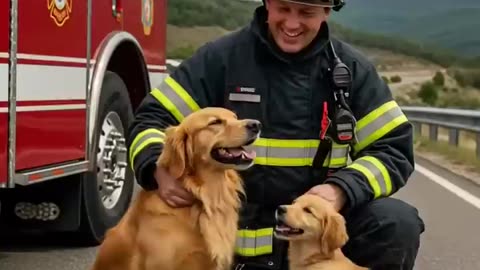 Golden Retriever Mom and Puppy Save Firefighter #dog #goldenretriever #animals