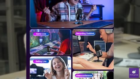 Gaming Microphone with Noise Cancellation & Mute Button, USB Condenser Mic for S