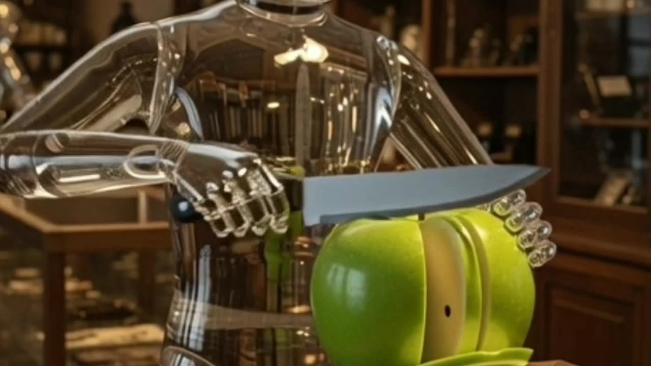 कांच का कलाकार: 5 सेकंड में सेब के 5 टुकड़े!