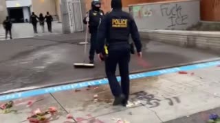 A green haired Trantifa was knocked to the ground outside of the Portland ICE detention