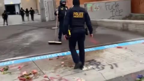 A green haired Trantifa was knocked to the ground outside of the Portland ICE detention