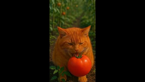 Watch a cute cat eat a tomato and magically transform into one! 🍅🐱 A hilarious AI-generated short