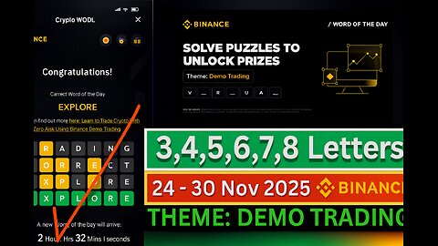 BINANCE WODL Today | Demo Trading Theme | All Correct Letters ( Letters) | Word of the Day