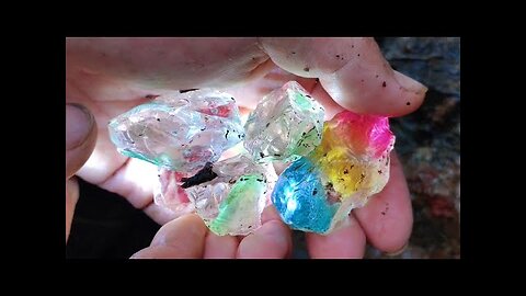 We can find watermelon tourmalines on the rocks in the forest. Gems, crystals, gold.