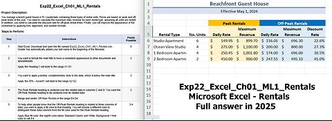Exp22_Excel_Ch01_ML1_Rentals | Excel Chapter 1 Mid-Level 1 - Guest House Rental (Full answer 2025)