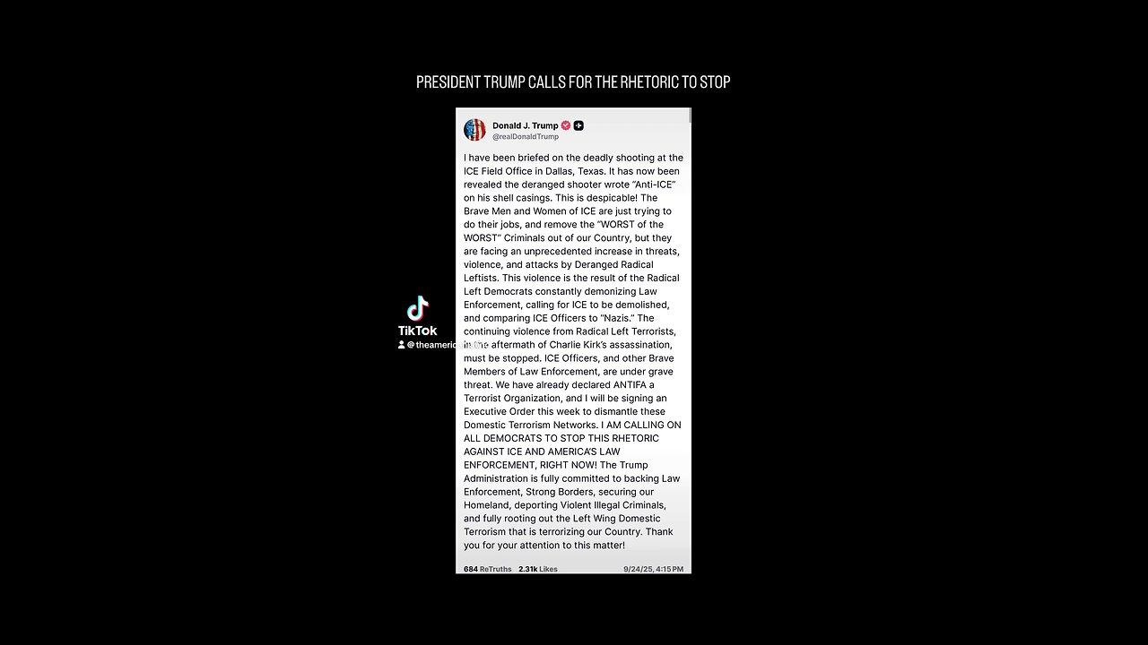 President Trump call for the rhetoric to stop