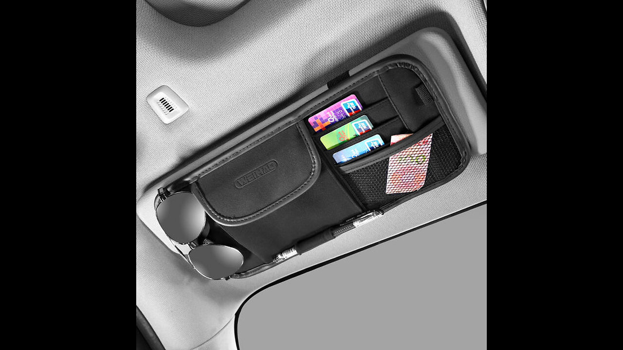 Multi-Pocket Car Sun Visor Organizer, for Sunglasses, Cards, Pen, Cash & More